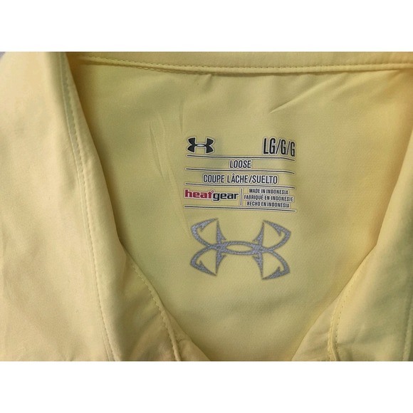 Under Armour HeatGear Button Front Golf Shirt Men's Large Yellow Loose Fit - Picture 2 of 9